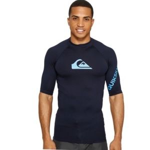 QUIKSILVER RASH GUARD SURF BEACH MENS SIZE XL NAVY BLUE NEON NWOT